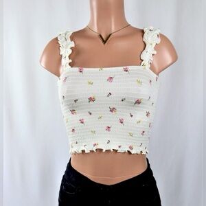 Floral Ruffle Strap Smocked Top